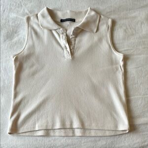 Classic Sleeveless Polo Top - Cream